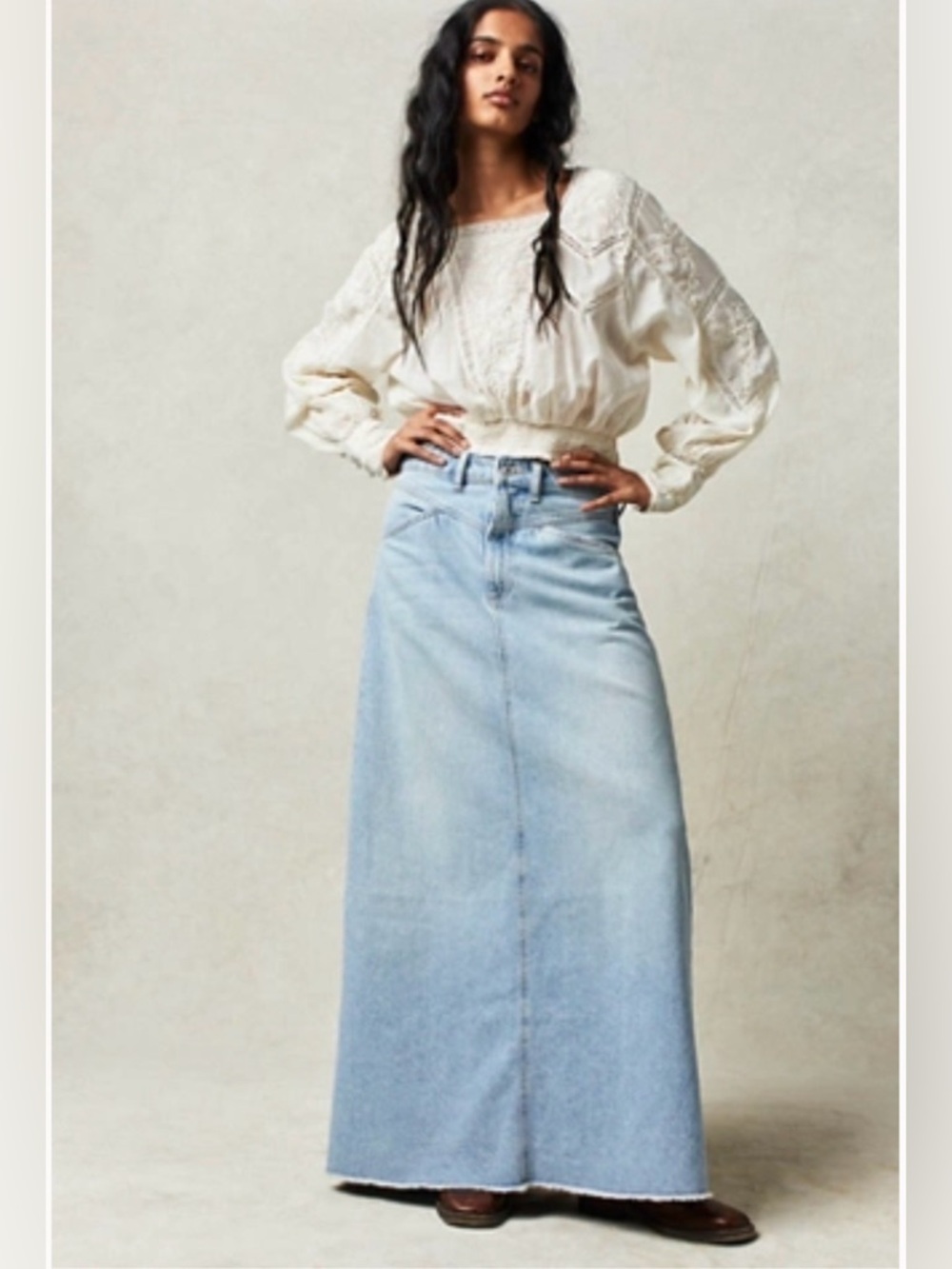 We The Free Come As You Are Denim Maxi Skirt. Size 12. Light blue. EUC.